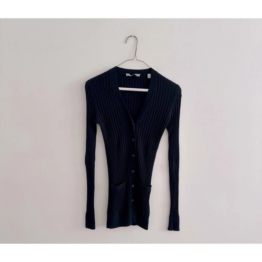 VINCE Rib Skinny Cashmere Cardigan Coastal Blue | XS - Picture 5 of 11